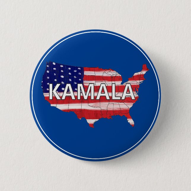 Kamala  And USA In Flag Colors Button (Front)
