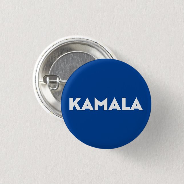 Kamala blue and white modern bold typography button (Front & Back)