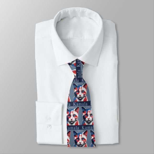 Kamala Cat 2024 US election Democrat Neck Tie (Tied)