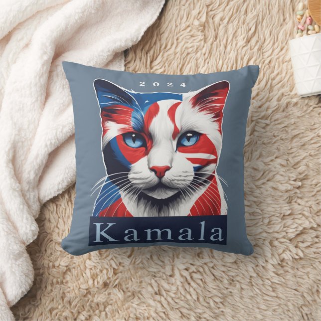 Kamala Cat 2024 US election Democrat Throw Pillow (Blanket)