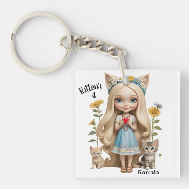 Kamala Cats Kids Custom Personalized Kitten  Keychain (Front)