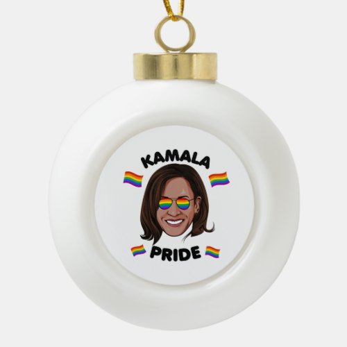 KAMALA GAY PRIDE CERAMIC BALL CHRISTMAS ORNAMENT