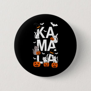 Kamala Halloween Cat Pumpkin Witch Hat Lover Kamal Button
