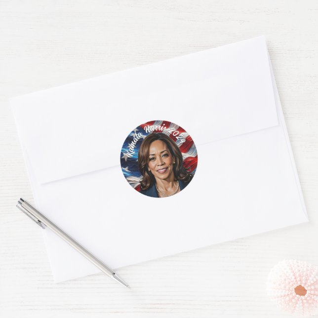  Kamala Harris 2024 and American Flag Classic Round Sticker (Envelope)