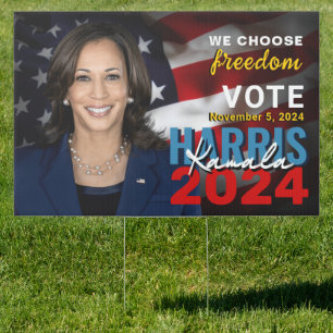 Kamala Harris 2024 Campaign US Flag Photo Sign
