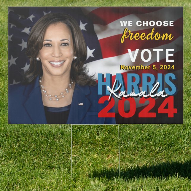 Kamala Harris 2024 Campaign US Flag Photo  Sign (Insitu)