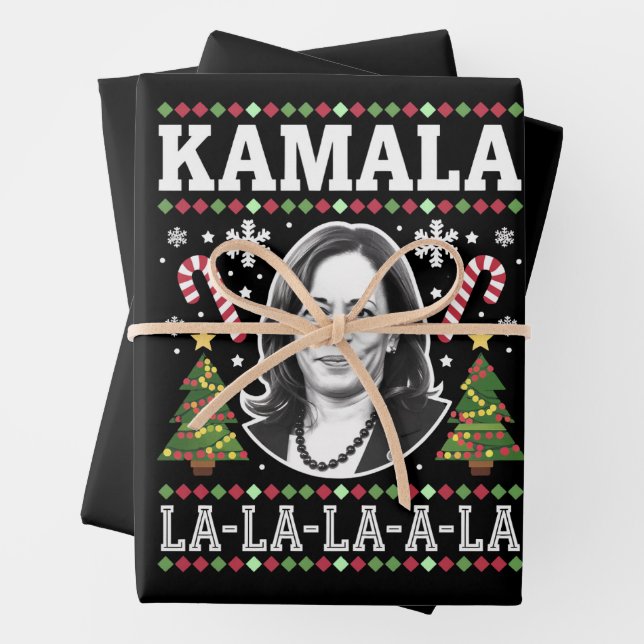 Kamala Harris 2024 Christmas Comma La Xmas Wrapping Paper Sheets (In situ)