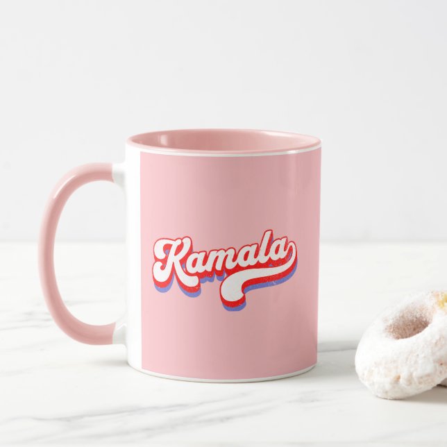 Kamala Harris 2024 Cute 2024 Election Hot Pink Mug (With Donut)