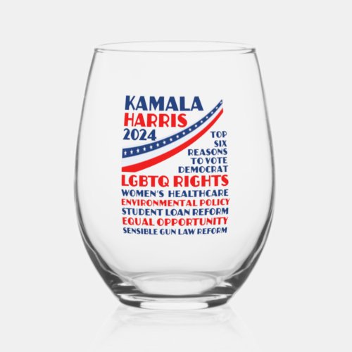 Kamala Harris 2024 Election Democrat Platform Stemless Wine Glass