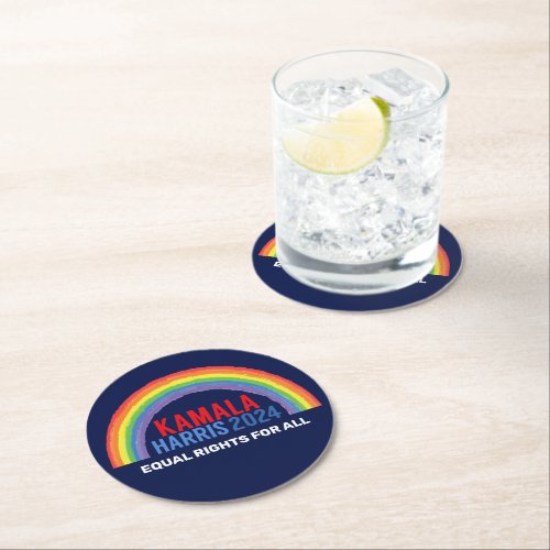 Kamala Harris 2024 Election Rainbow LGBTQ Blue Round Paper Coaster