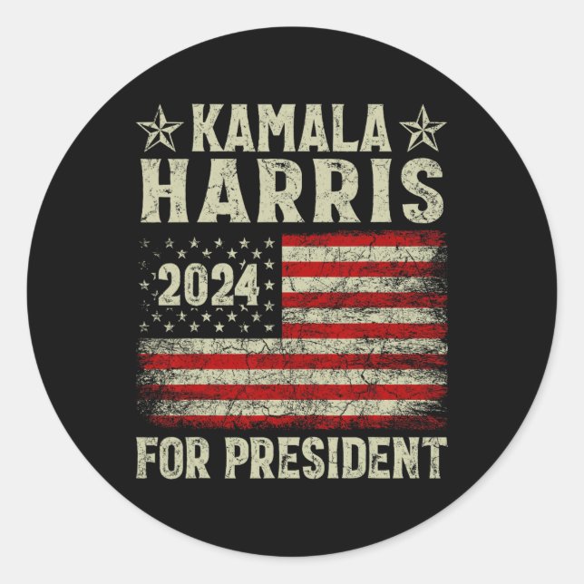 Kamala Harris 2024 For President Election Campaign Classic Round Sticker (Front)