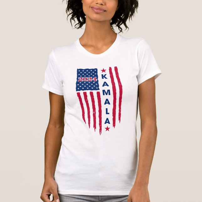 Kamala Harris 2024 Patriotic American Flag T-Shirt (Front)
