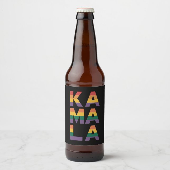 Kamala Harris 2024 Rainbow Flag Gay Pride LGBT  Beer Bottle Label (Front)