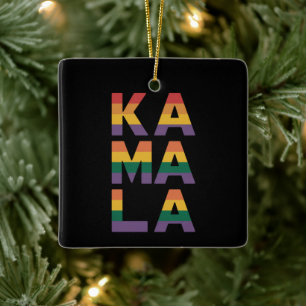 Kamala Harris 2024 Rainbow Flag Gay Pride LGBT Ceramic Ornament