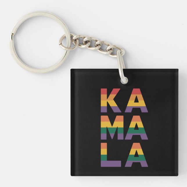 Kamala Harris 2024 Rainbow Flag Gay Pride LGBT  Keychain (Front)
