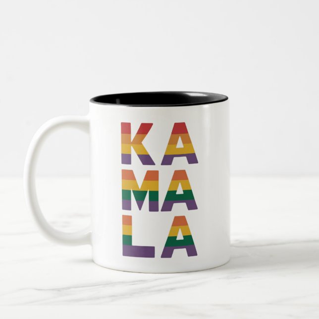 Kamala Harris 2024 Rainbow Flag Gay Pride LGBT  Two-Tone Coffee Mug (Left)