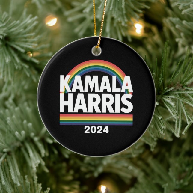 Kamala Harris 2024 Rainbow Gay Pride LGBT Election Ceramic Ornament (Tree)