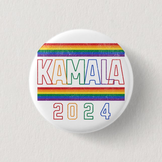 Kamala Harris 2024 Rainbow LGBTQ Retro Button (Front)