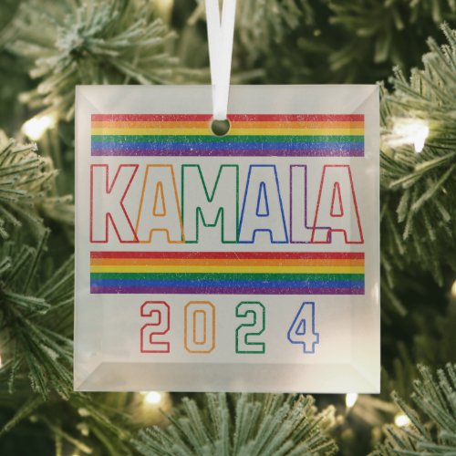 Kamala Harris 2024 Rainbow LGBTQ Retro Glass Ornament