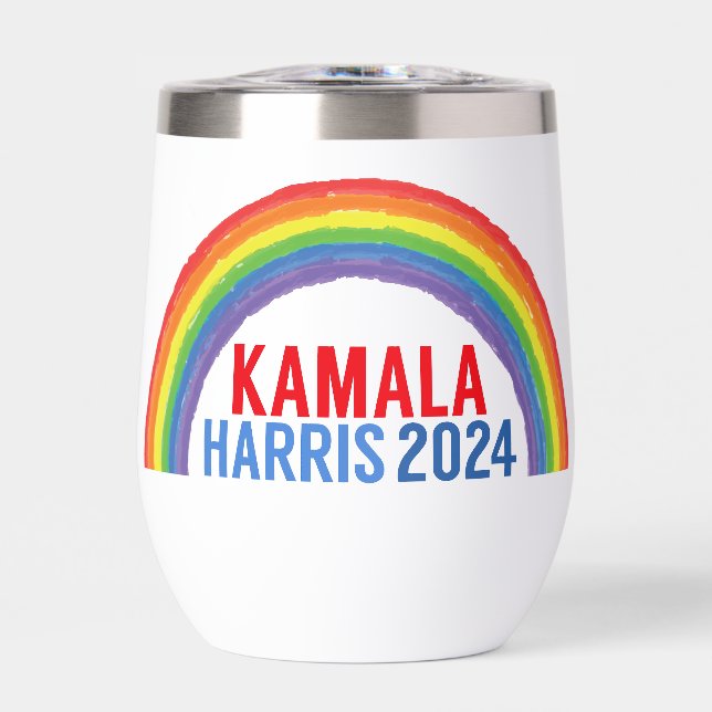 Kamala Harris 2024 Rainbow LGBTQ Rights Thermal Wine Tumbler (Front)