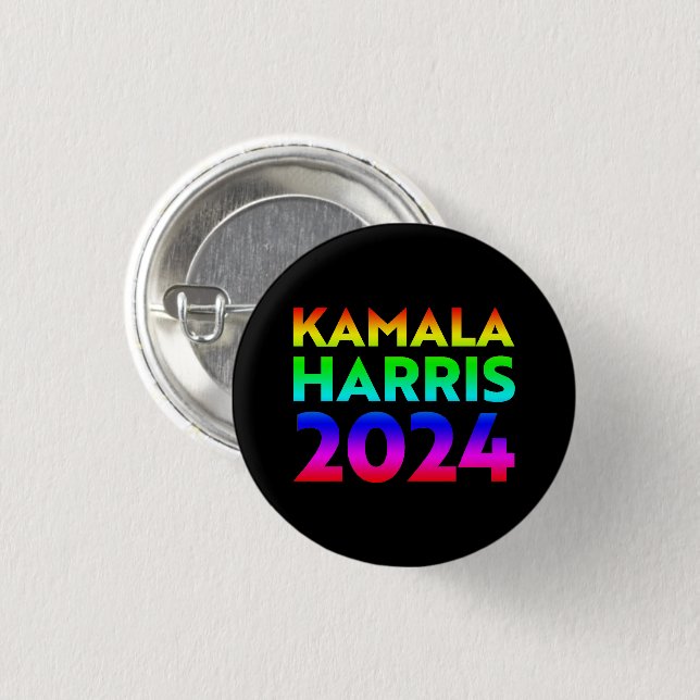 Kamala Harris 2024 rainbow typography pride black Button (Front & Back)