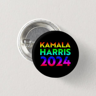 Kamala Harris 2024 rainbow typography pride black Button
