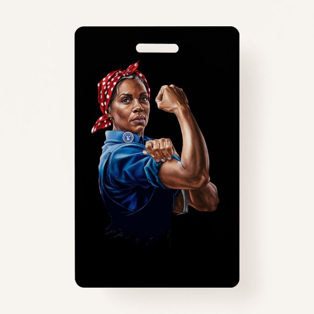 Kamala Harris 2024 Rosie The Riveter Childless Cat Badge (Front)