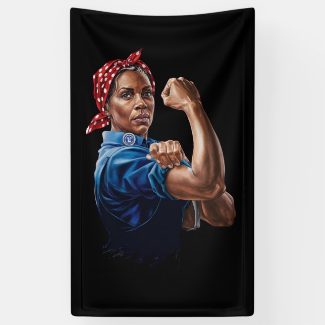 Kamala Harris 2024 Rosie The Riveter Childless Cat Banner (Vertical)
