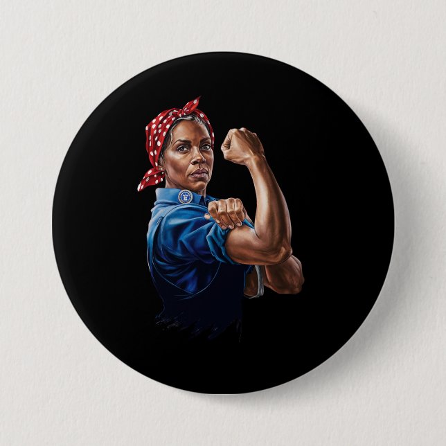 Kamala Harris 2024 Rosie The Riveter Childless Cat Button (Front)