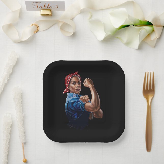 Kamala Harris 2024 Rosie The Riveter Childless Cat Paper Plates (Wedding)