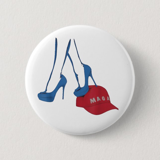 Kamala Harris 2024 Stepping On MAGA Hat Anti Trump Button (Front)