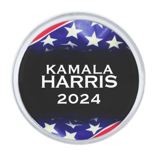 Kamala HARRIS 2024 USA Flag Silver Finish Lapel Pin