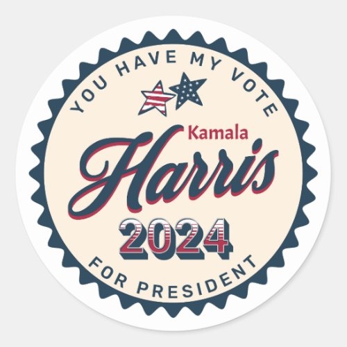 Kamala Harris 2024  You Have my Vote Classic Round Sticker