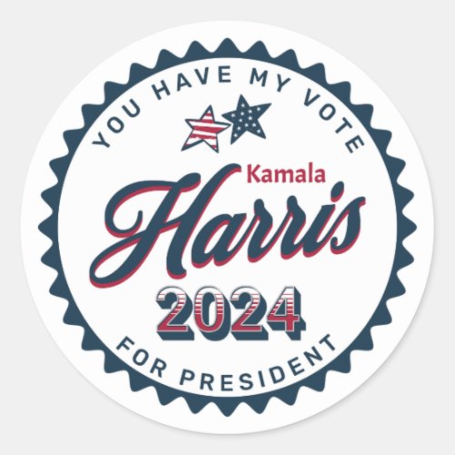 Kamala Harris 2024  You Have my Vote  Classic Round Sticker