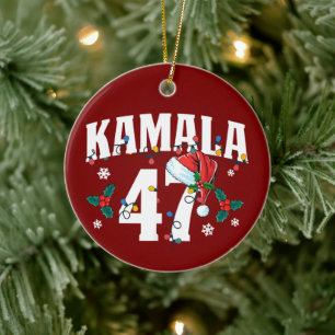 Kamala Harris 47 President Merry Christmas Santa Ceramic Ornament