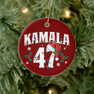 Kamala Harris 47 President Merry Christmas Santa Ceramic Ornament
