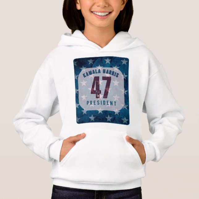 Kamala Harris 47 President. White Hoodie (Front)