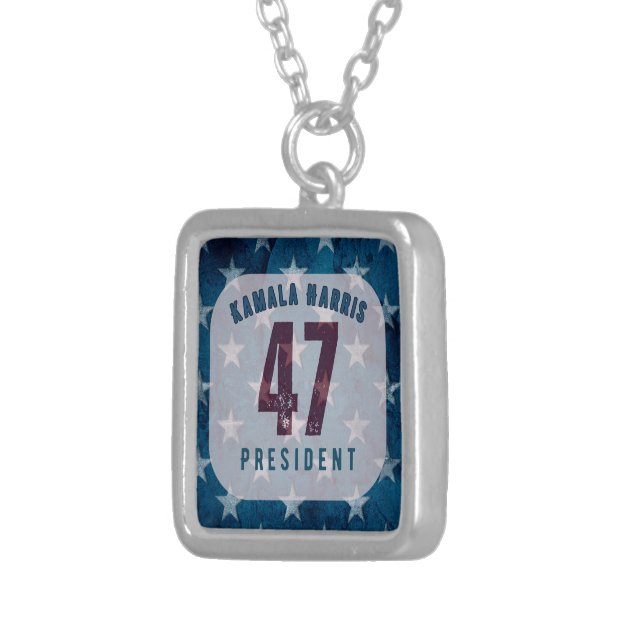 Kamala Harris 47th Square Necklace, Silver Plated Silver Plated Necklace (Front Right)