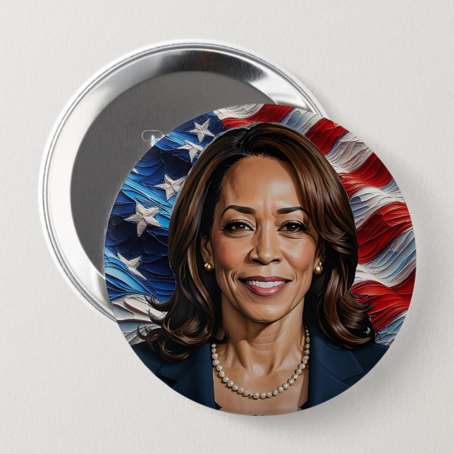  Kamala Harris and American Flag Button (Front & Back)