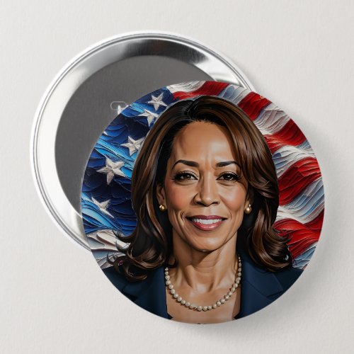  Kamala Harris and American Flag Button