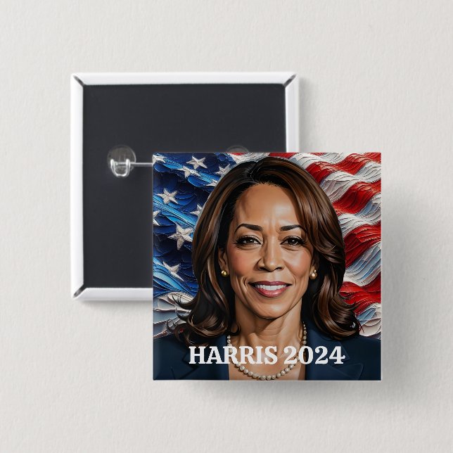  Kamala Harris and American Flag Button (Front & Back)