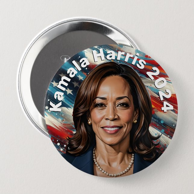  Kamala Harris and American Flag Button (Front & Back)