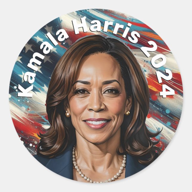  Kamala Harris and American Flag Classic Round Sticker (Front)