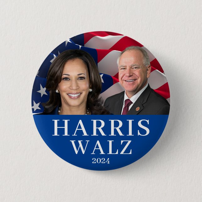 Kamala Harris And Tim Walz 2024 Button (Front)