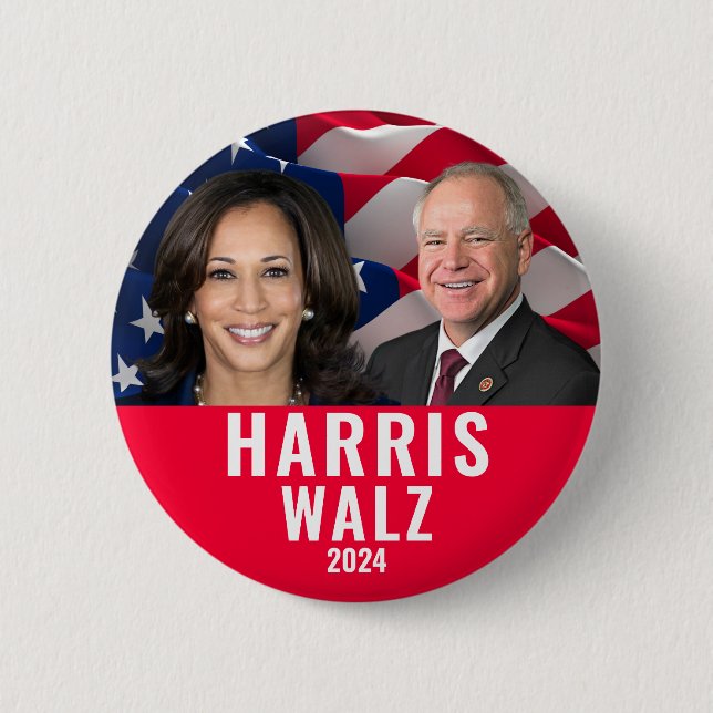Kamala Harris And Tim Walz 2024 Button (Front)