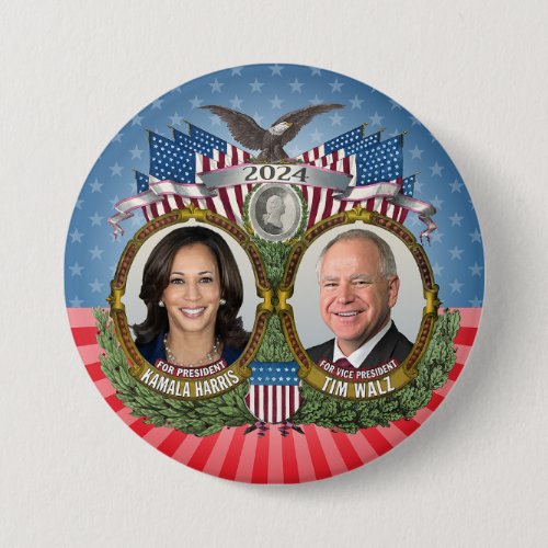 Kamala Harris and Tim Walz 2024 _ Stars Jugate Button