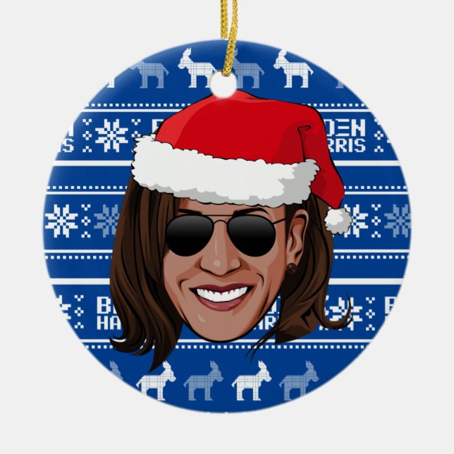 Kamala Harris Aviators Holiday Ceramic Ornament (Front)