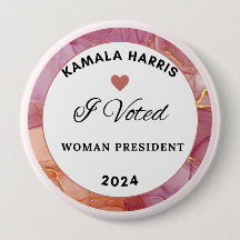 Kamala Harris Button. 4 Inch Circle. Pink Color.