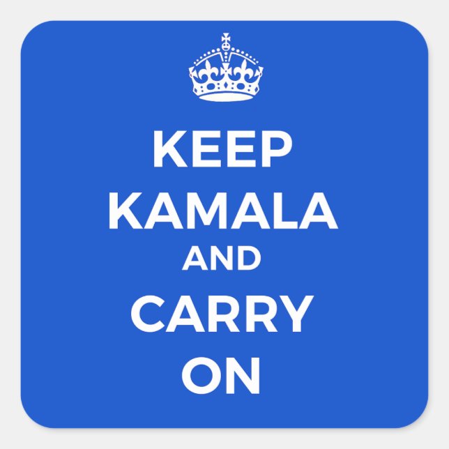 Kamala Harris Button- Keep Calm, Blue Square Sticker (Front)