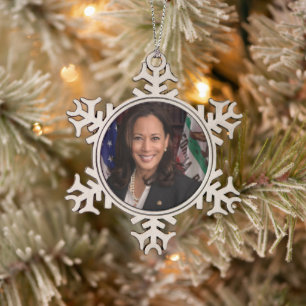 Kamala Harris Candidate for President US 2024 Snowflake Pewter Christmas Ornament